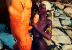 Dark skinned elf trying out a huge cock